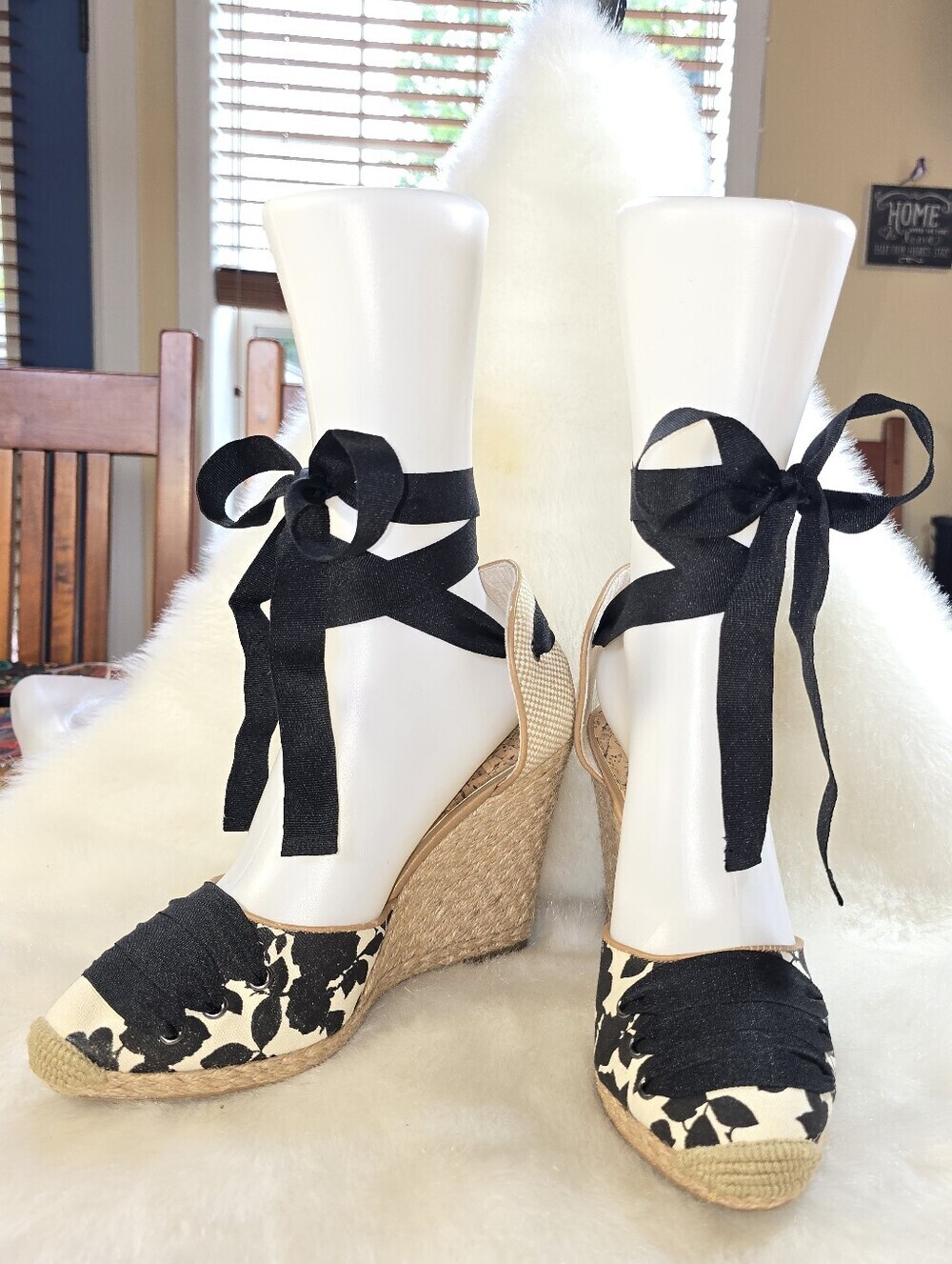 Ann Taylor LOFT Black Floral Lace-up Espadrilles